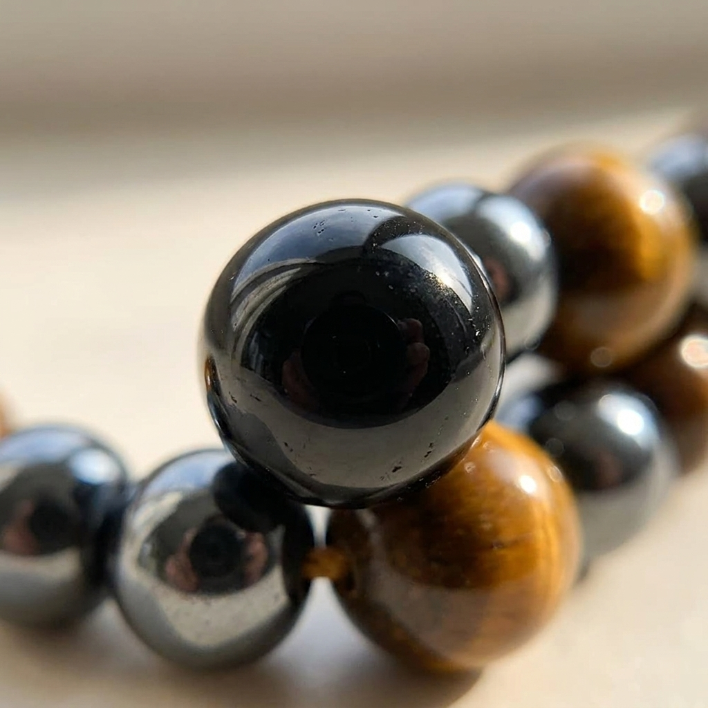 Close-up zwarte obsidiaan kraal